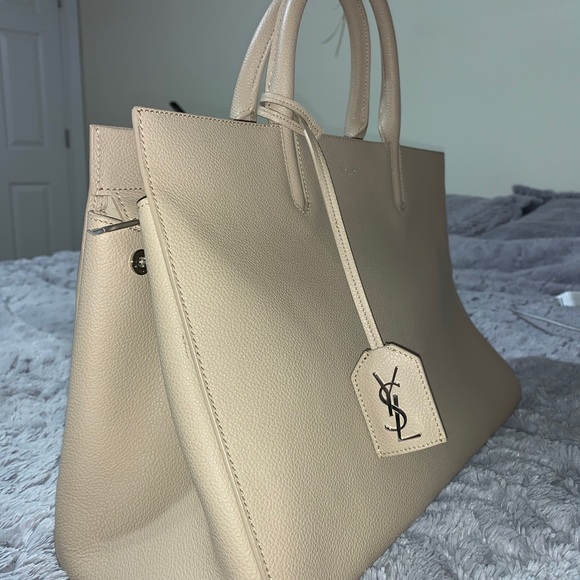 'Medium Cabas Rive Gauche' Grained Leather Satchel - Picture 7 of 8